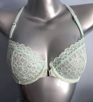 Victoria's Secret Green Lace Crystal Racerback Dream Angels Unlined Demi Bra 32C